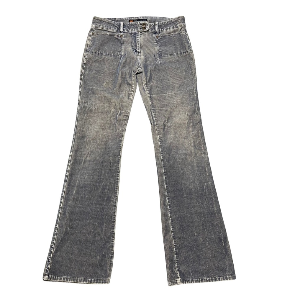 Vintage Parasuco Ergonomic Corduroy Flare Jeans Womens 13 Blue Pinstripe Y2K
